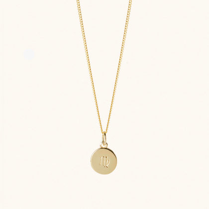 Gold Zodiac Disc Necklace With Curb Chain